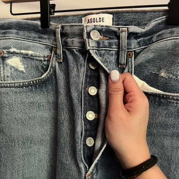 🚨SOLD 🚨 Free People Agolde 90's High Rise Distressed Straight Leg Jeans, EUC - Picture 4 of 7